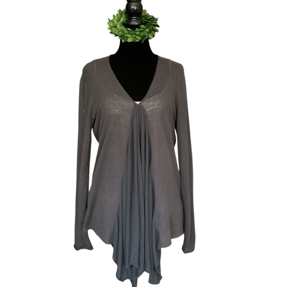 Anthropologie Guinevere Grey Linen Blend Open Front Drape Cardigan SZ M - Picture 2 of 14